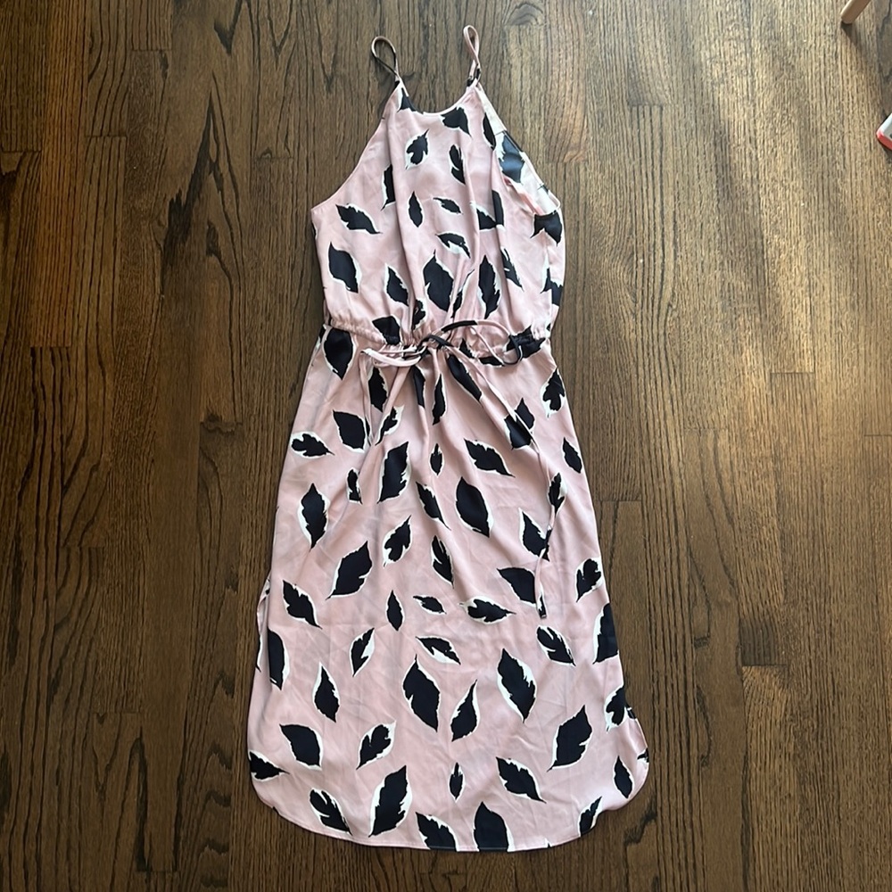 Loft Pink Midi Dress with Feathers